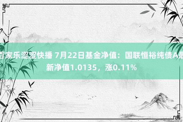 百家乐涩涩快播 7月22日基金净值：国联恒裕纯债A最新净值1.0135，涨0.11%