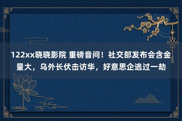 122xx晓晓影院 重磅音问！社交部发布会含金量大，乌外长伏击访华，好意思企逃过一劫