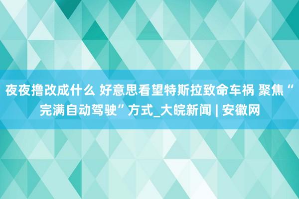 夜夜撸改成什么 好意思看望特斯拉致命车祸 聚焦“完满自动驾驶”方式_大皖新闻 | 安徽网