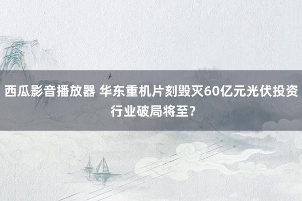 西瓜影音播放器 华东重机片刻毁灭60亿元光伏投资 行业破局将至？